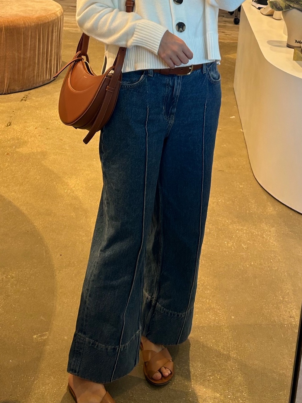 Zara Dark Blue Wide-Leg Panel Jeans